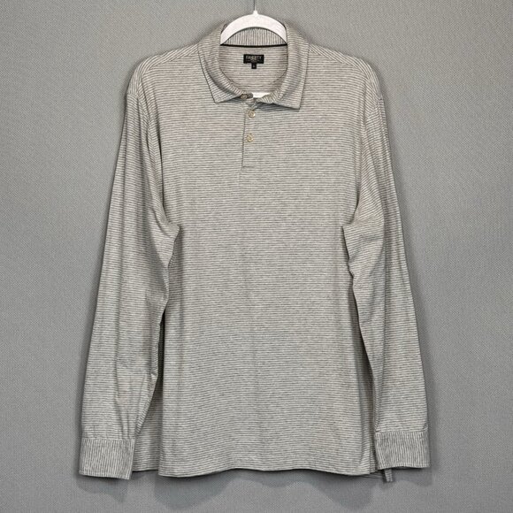 Faherty Reserve Polo Shirt Mens XL Grey Stripe Long Sleeve Cotton Button Cuff - Picture 1 of 9
